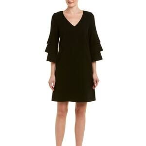 Lafayette 148 NY  Velez Tiered Ruffle Sleeve Shift Crepe Dress Women Size P 0 2
